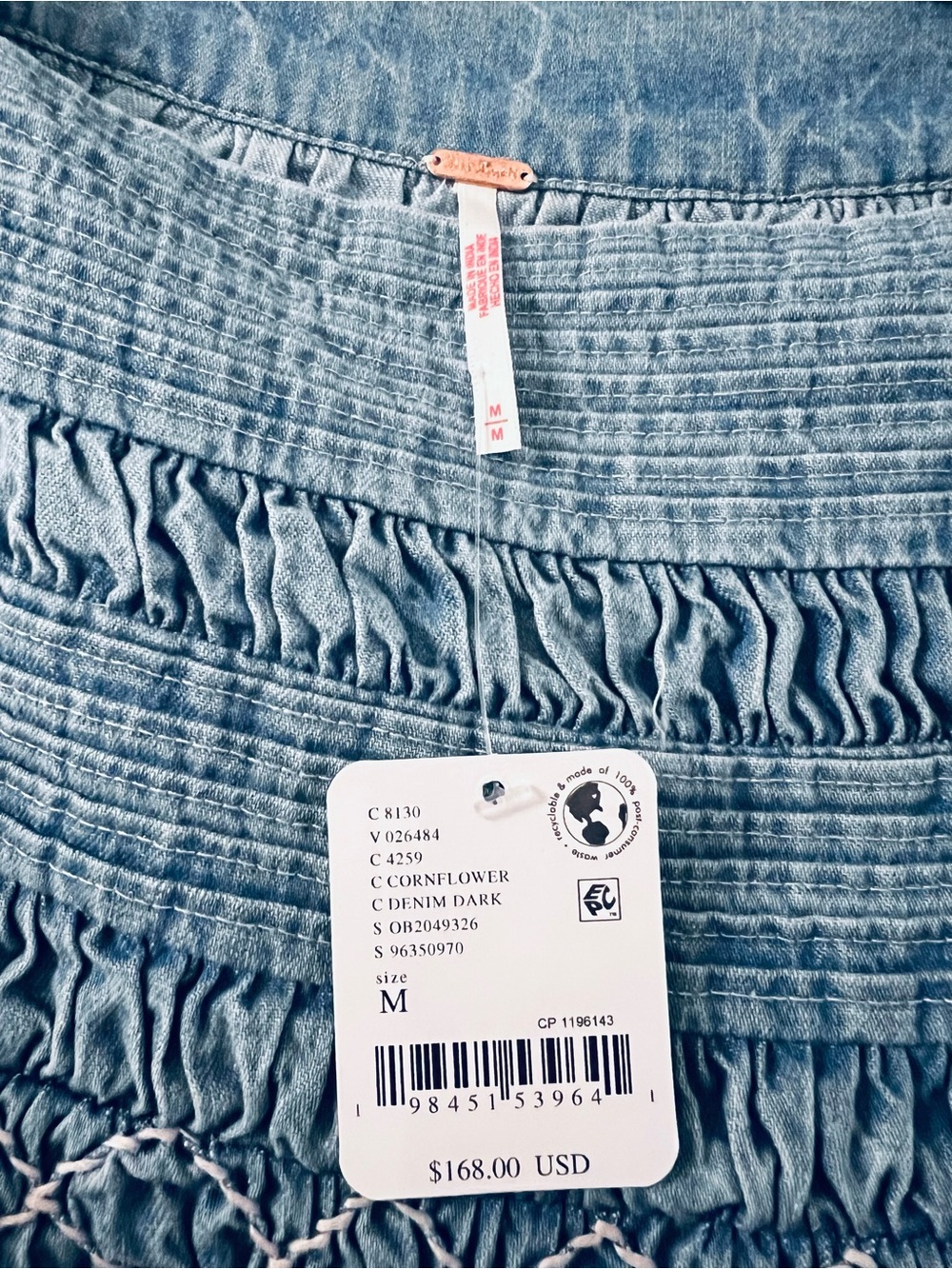 NWT Free People Sonora Denim Mini Dress In Cornflower - Picture 9 of 11